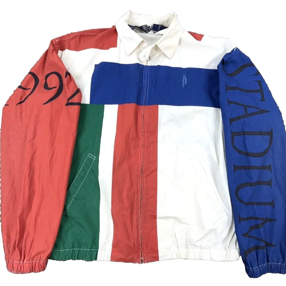 Vintage Polo Ralph‎ Lauren Jacket Men M 90s Olympics Stadium Hurdle Man 1992 AOP
